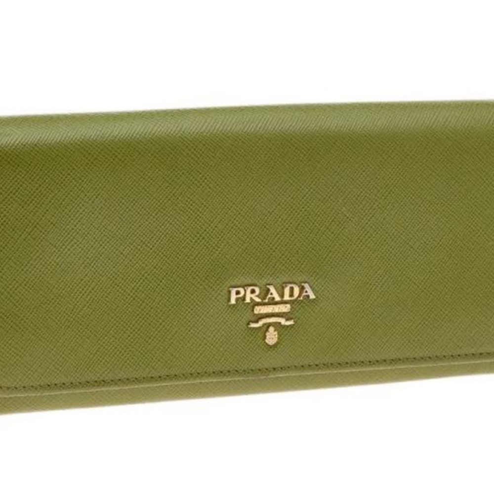 Prada Saffiano Long Snap Wallet- Green - Picture 3 of 9